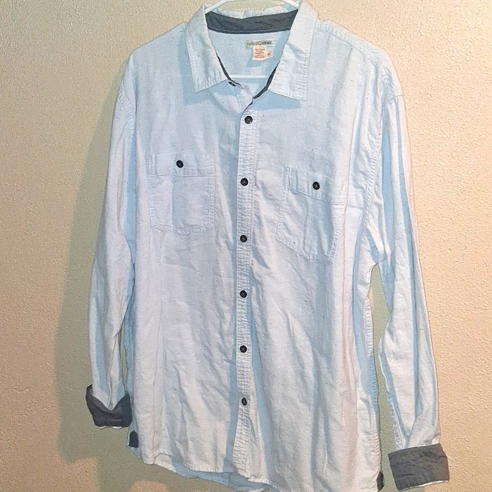 Carbon 2 Cobalt Long Sleeve Button Up Blue Speckeled Striped 100% Cotton XL